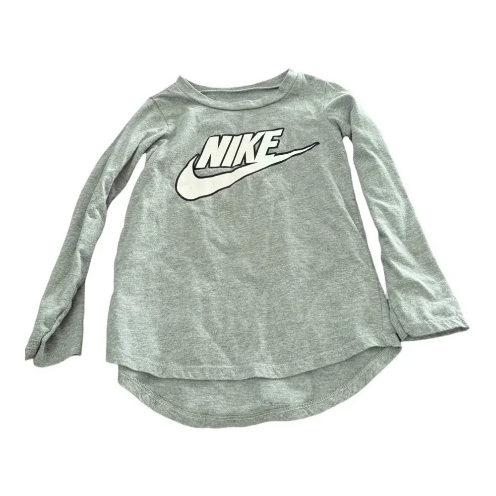 Nike Gray Little Girls Long Sleeve Logo Tee Size Small 4-5 Years Active Wear